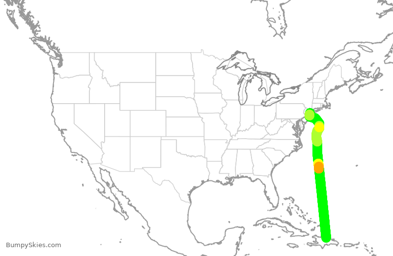 Turbulence forecast map for DAL9919, STI to JFK