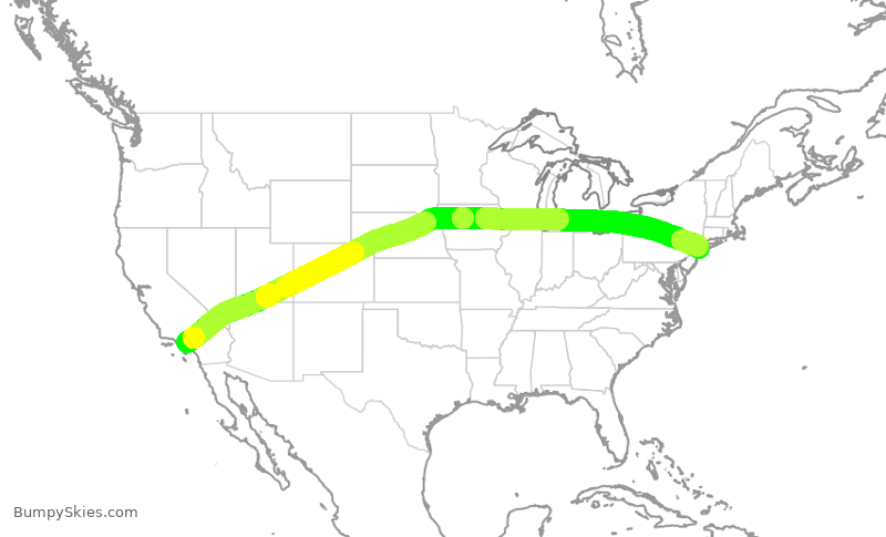 Turbulence forecast map for DAL991, LAX to JFK