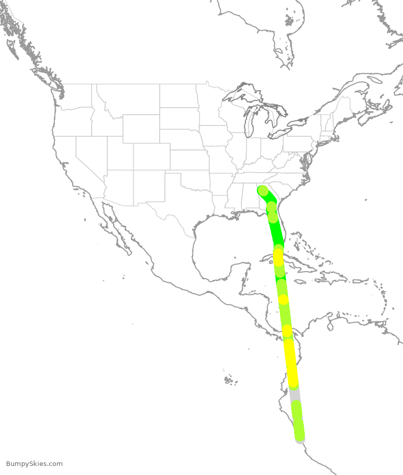 Turbulence forecast map for DAL9920, SPJC to ATL