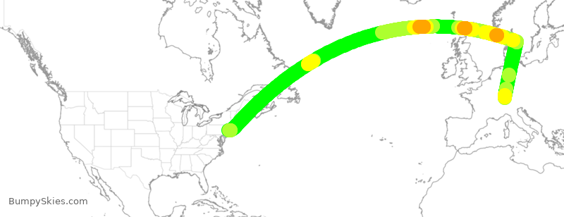 Turbulence forecast map for DAL9923, ZRH to JFK