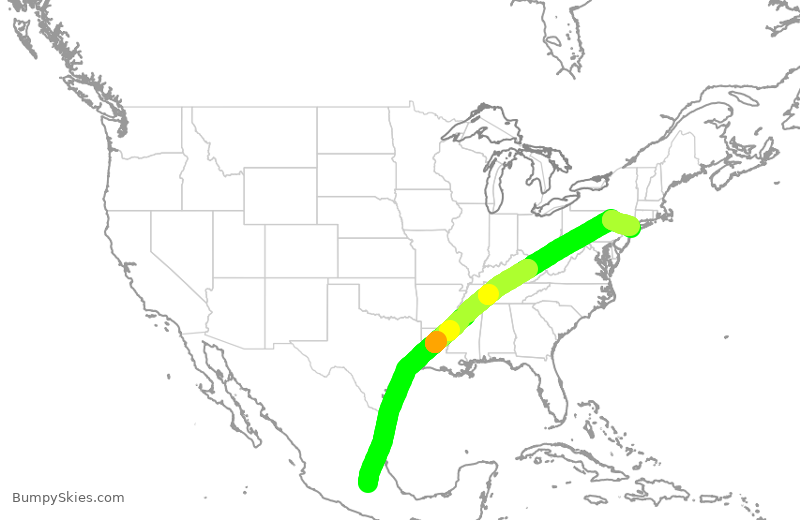 Turbulence forecast map for DAL9924, MEX to JFK