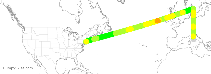 Turbulence forecast map for DAL9931, FCO to JFK