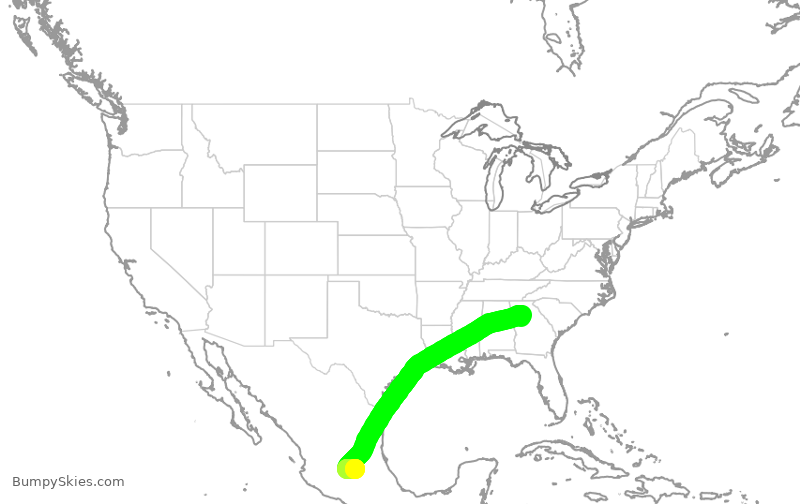 Turbulence forecast map for DAL9940, ATL to QRO