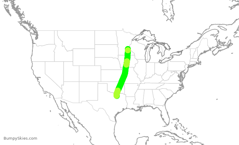 Turbulence forecast map for DAL9940, DFW to MSP