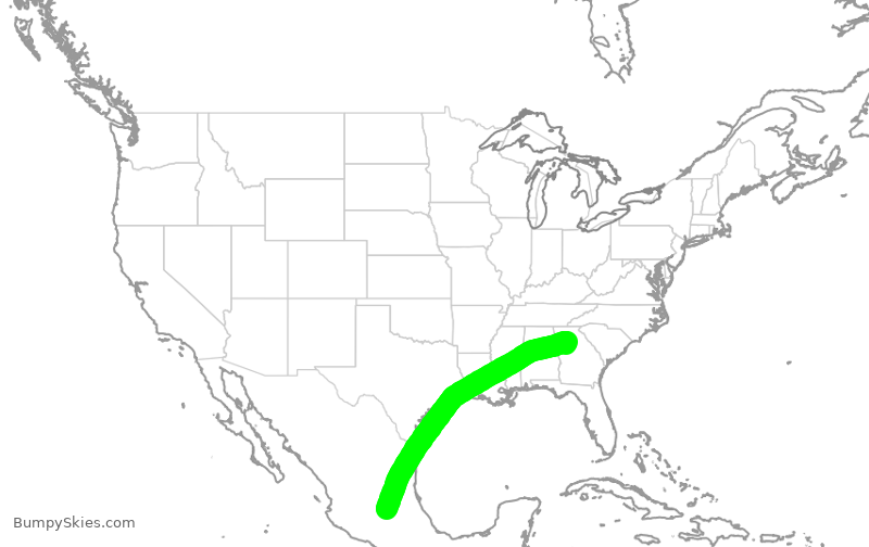 Turbulence forecast map for DAL9941, ATL to QRO