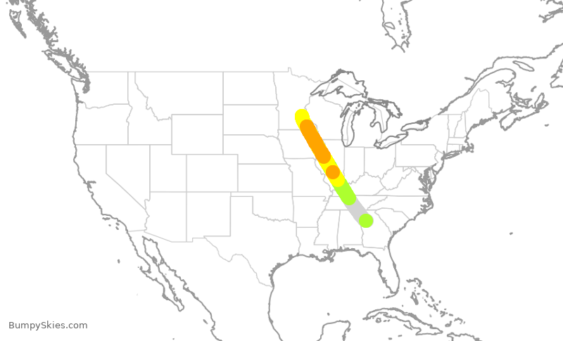 Turbulence forecast map for DAL9943, MSP to ATL