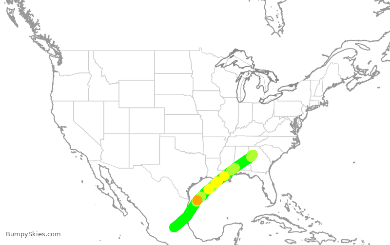 Turbulence forecast map for DAL9946, QRO to ATL