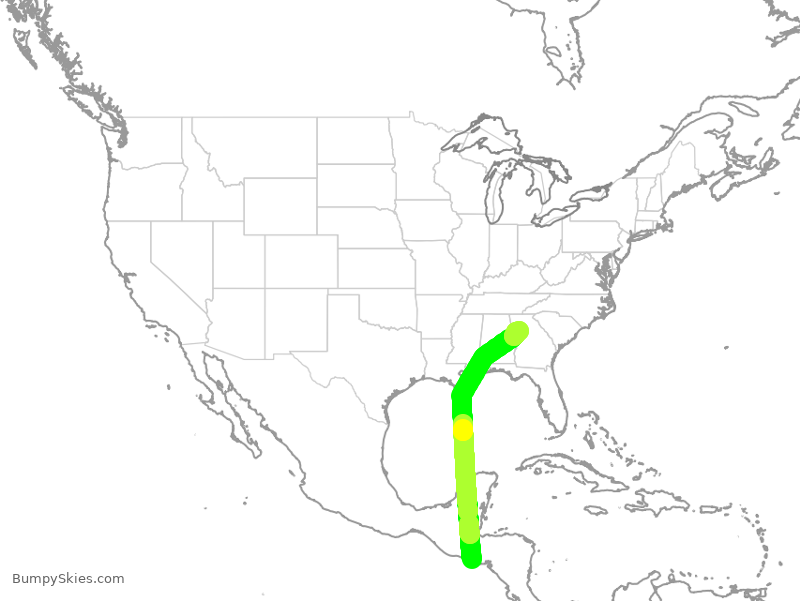 Turbulence forecast map for DAL9947, SAL to ATL