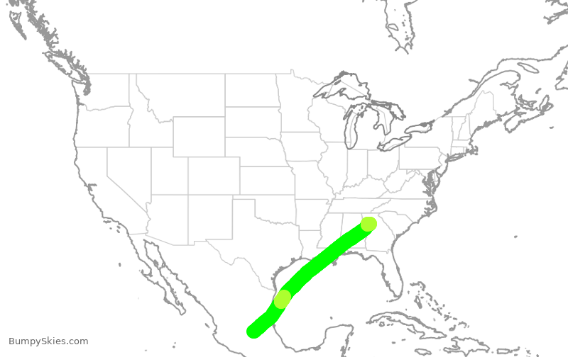 Turbulence forecast map for DAL9950, QRO to ATL