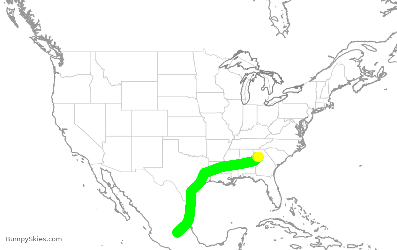 Turbulence forecast map for DAL9951, QRO to ATL