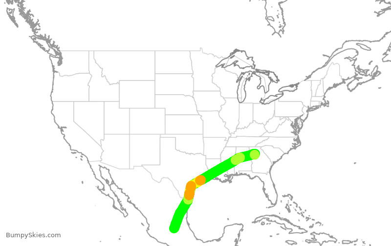 Turbulence forecast map for DAL9957, ATL to QRO