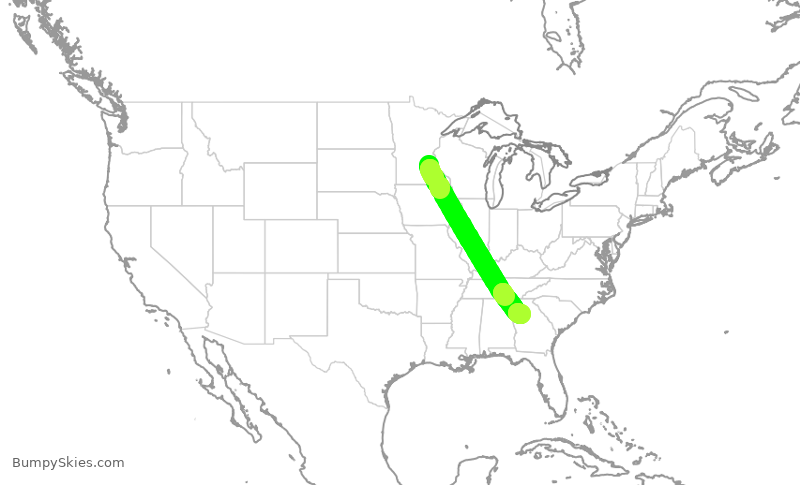 Turbulence forecast map for DAL9957, MSP to ATL