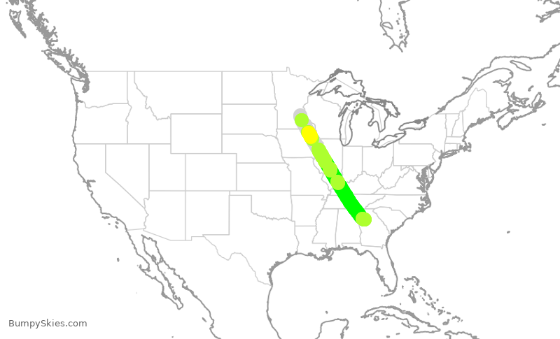 Turbulence forecast map for DAL9958, MSP to ATL