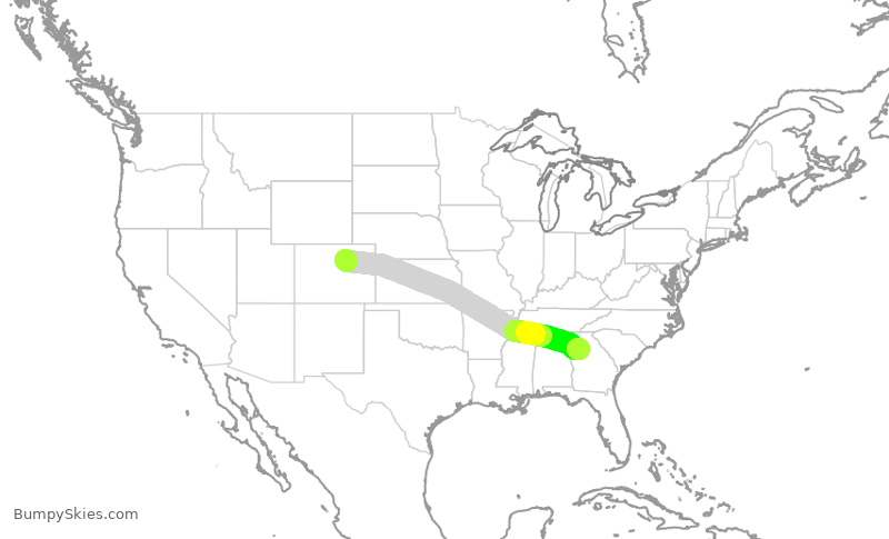 Turbulence forecast map for DAL995, DEN to ATL