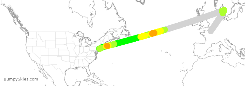 Turbulence forecast map for DAL9960, CDG to JFK