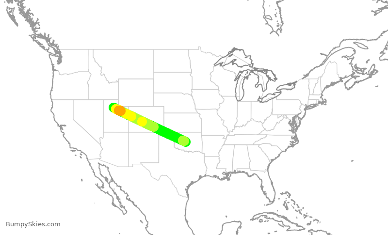 Turbulence forecast map for DAL9962, SLC to OKC