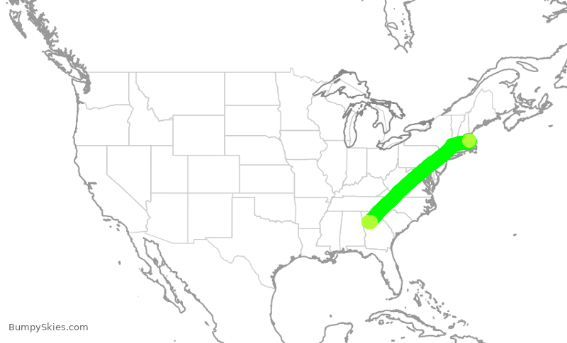 Turbulence forecast map for DAL9967, BOS to ATL