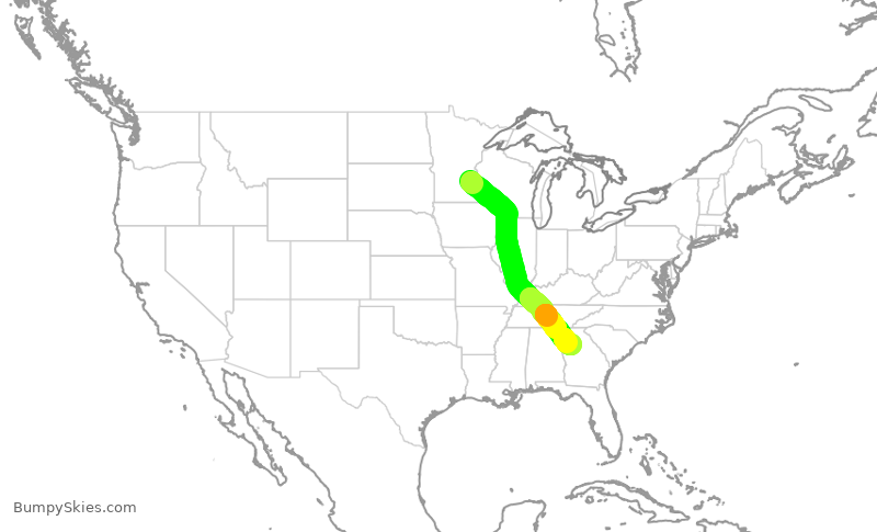 Turbulence forecast map for DAL9969, MSP to ATL