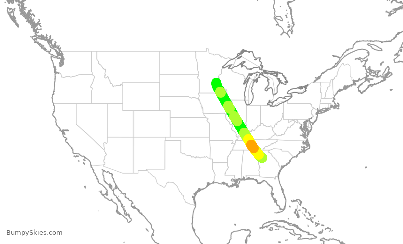 Turbulence forecast map for DAL9974, MSP to ATL