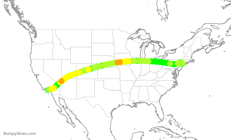 Turbulence forecast map for DAL9977, JFK to LAX