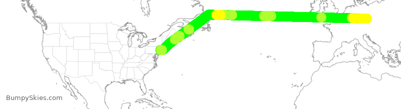 Turbulence forecast map for DAL9977, PRG to JFK