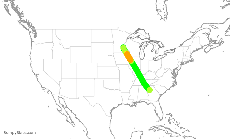 Turbulence forecast map for DAL9978, MSP to ATL