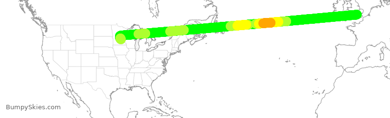 Turbulence forecast map for DAL9, LHR to MSP