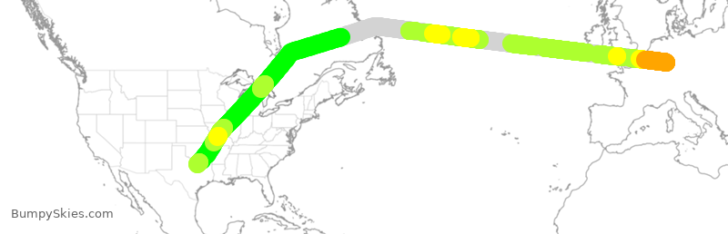 Turbulence forecast map for DLH438, FRA to DFW