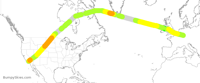 Turbulence forecast map for DLH451, LAX to FRA