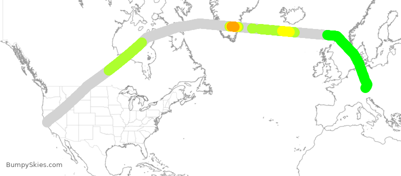 Turbulence forecast map for DLH459, SFO to DDM