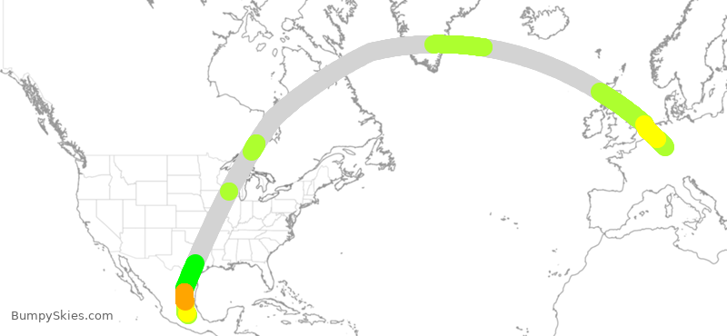 Turbulence forecast map for DLH498, FRA to MEX