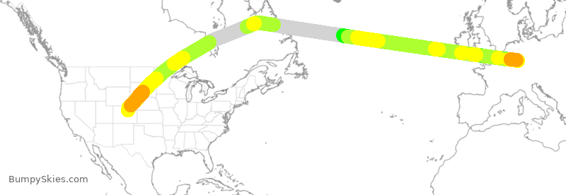 Turbulence forecast map for DLH9853, DEN to FRA