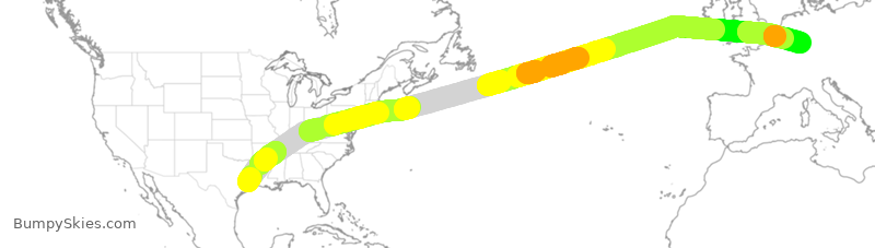 Turbulence forecast map for DLH9911, IAH to FRA