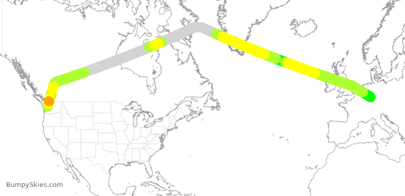 Turbulence forecast map for DLH9911, SEA to FRA