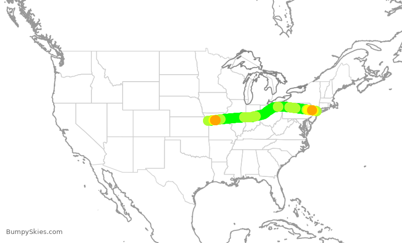 Turbulence forecast map for EDV4629, MCI to LGA