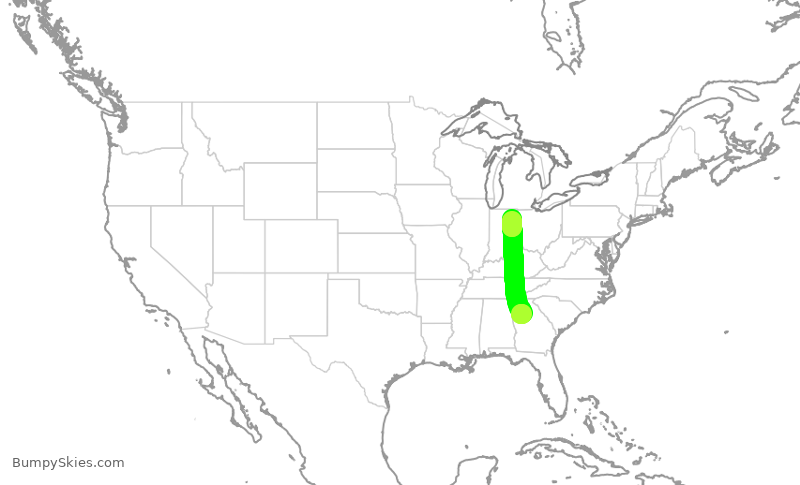 Turbulence forecast map for EDV4633, ATL to FWA