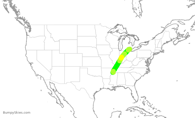 Turbulence forecast map for EDV4634, MEM to DTW