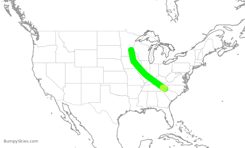 Turbulence forecast map for EDV4635, AVL to MSP