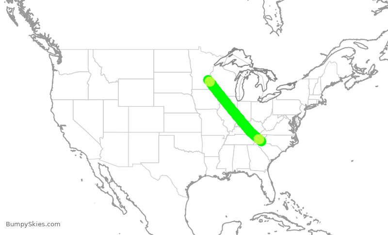 Turbulence forecast map for EDV4635, MSP to AVL