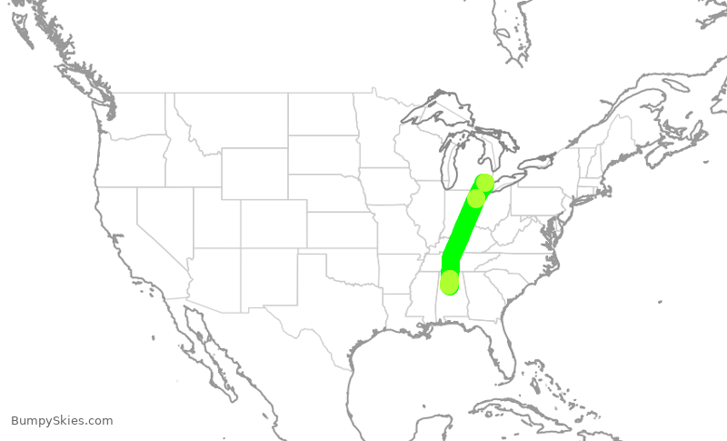 Turbulence forecast map for EDV4647, DTW to BHM