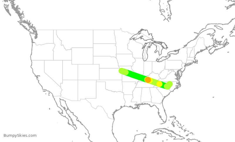 Turbulence forecast map for EDV4648, MCI to RDU