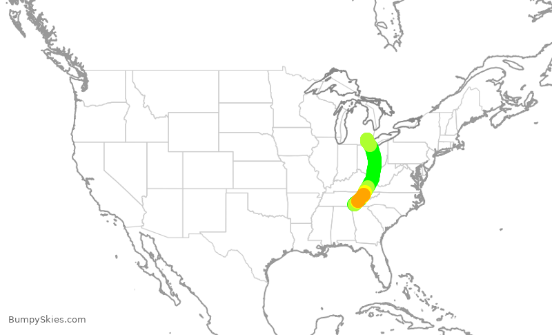 Turbulence forecast map for EDV4652, CHA to DTW