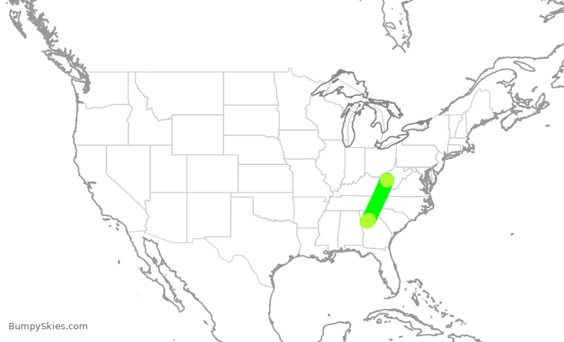Turbulence forecast map for EDV4663, CRW to ATL