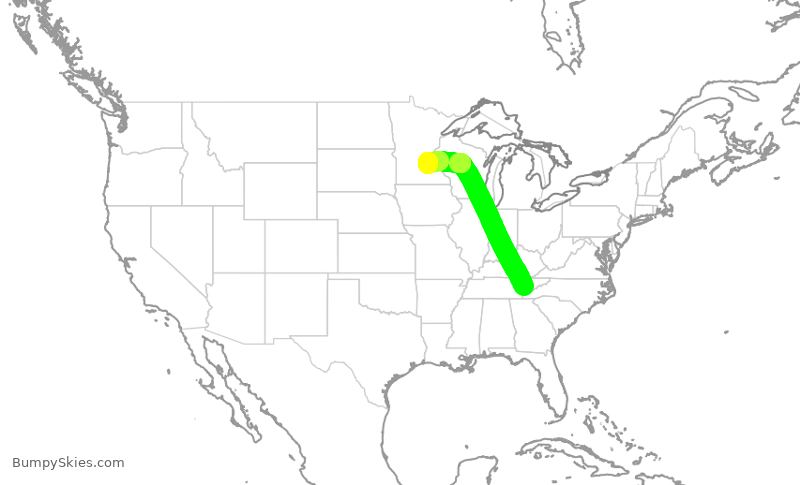 Turbulence forecast map for EDV4803, TYS to MSP