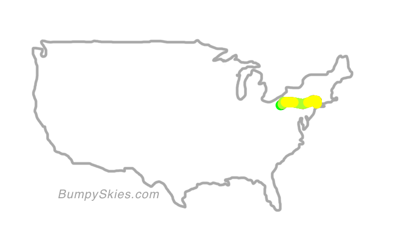 Map of continental US with illustrated flight path and turbulence forecast (described in text below)