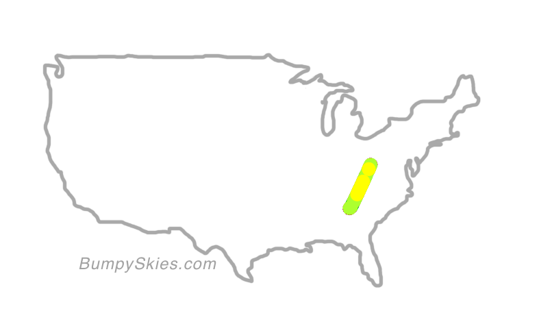Map of continental US with illustrated flight path and turbulence forecast (described in text below)