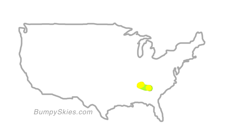 Map of continental US with illustrated flight path and turbulence forecast (described in text below)