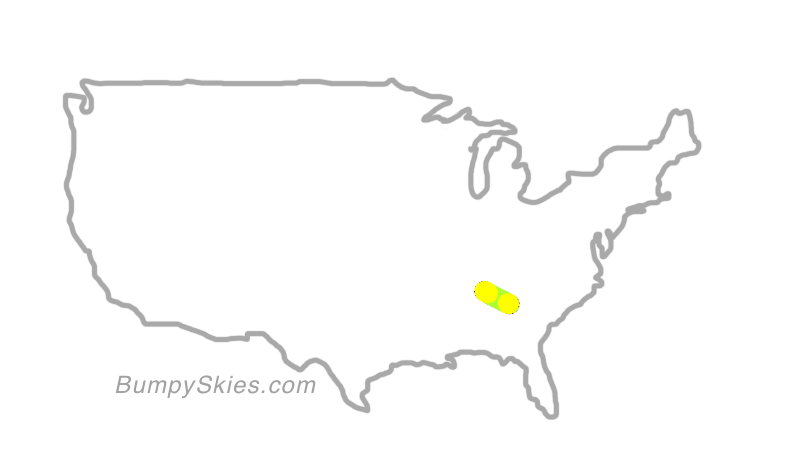 Map of continental US with illustrated flight path and turbulence forecast (described in text below)