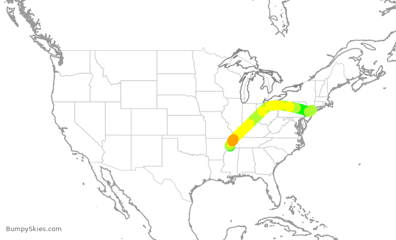 Turbulence forecast map for EDV4903, MEM to LGA