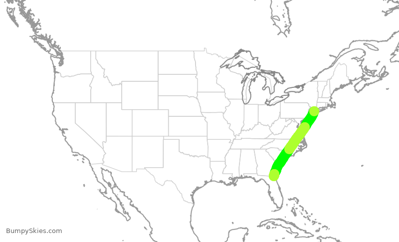 Turbulence forecast map for EDV4933, LGA to JAX
